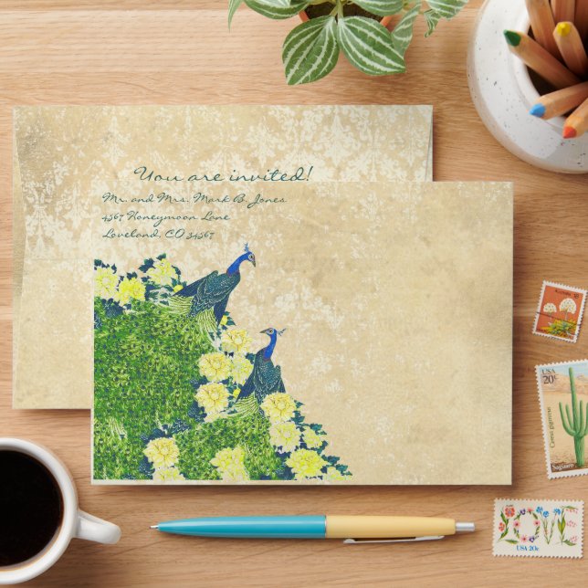 Vintage Peacock Distressed Aged Damask Envelopes (Desk)