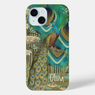 Vintage Peacock Dragonflies and Lilypads iPhone 15 Case