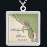 Vintage Peacock & Etchings Bride's Necklace<br><div class="desc">This elegant Vintage peacock, damask and etchings design is featured on a wide range of wedding products including invitations. This sterling silver keepsake necklace is perfect for a Bridal shower gift for the bride, for bridesmaids' gifts of jewellery to wear for the wedding. You can replace the bride and groom's...</div>