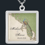 Vintage Peacock & Etchings Bride's Necklace<br><div class="desc">This elegant Vintage peacock, damask and etchings design is featured on a wide range of wedding products including invitations. This sterling silver keepsake necklace is perfect for a Bridal shower gift for the bride, for bridesmaids' gifts of jewellery to wear for the wedding. You can replace the bride and groom's...</div>