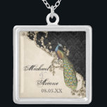 Vintage Peacock & Etchings Bride's Necklace<br><div class="desc">This elegant Vintage peacock, damask and etchings design is featured on a wide range of wedding products including invitations. This sterling silver keepsake necklace is perfect for a Bridal shower gift for the bride, for bridesmaids' gifts of jewellery to wear for the wedding. You can replace the bride and groom's...</div>