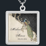 Vintage Peacock & Etchings Bride's Necklace<br><div class="desc">This elegant Vintage peacock, damask and etchings design is featured on a wide range of wedding products including invitations. This sterling silver keepsake necklace is perfect for a Bridal shower gift for the bride, for bridesmaids' gifts of jewellery to wear for the wedding. You can replace the bride and groom's...</div>