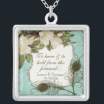 Vintage Peacock & Etchings Bride's Necklace<br><div class="desc">Text reads, "To have and to hold from this day forward, bride & groom's names & wedding date." This elegant Vintage peacock, damask and etchings design is featured on a wide range of wedding products including invitations. This sterling silver keepsake necklace is perfect for a Bridal shower gift for the...</div>