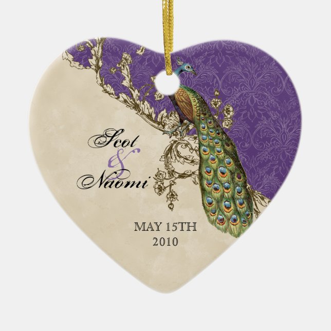 Vintage Peacock & Etchings Christmas Ornament (Front)