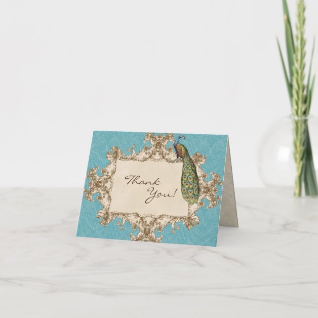 Vintage Peacock & Etchings Mariage Merci Notes (Devant)