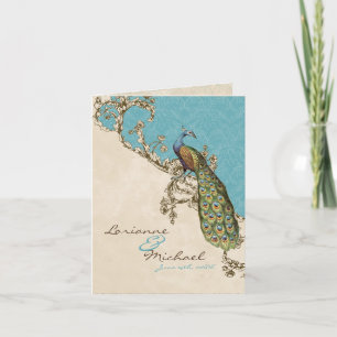 Vintage Peacock & Etchings Mariage Merci Notes
