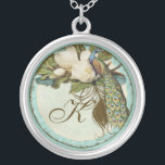 Vintage Peacock & Etchings Monogrammed Necklace<br><div class="desc">This elegant Vintage peacock, damask and etchings design is featured on a wide range of wedding products including invitations. This sterling silver keepsake necklace is perfect for a Bridal shower gift for the bride, for bridesmaids' gifts of jewellery to wear for the wedding. You can replace the bride and groom's...</div>