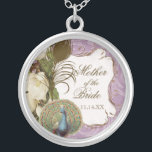 Vintage Peacock & Etchings Mother of the Bride Silver Plated Necklace<br><div class="desc">This elegant Vintage peacock, damask and etchings design is featured on a wide range of wedding products including invitations. This sterling silver keepsake necklace is perfect for a Bridal shower gift for the bride, for bridesmaids' gifts of jewellery to wear for the wedding. You can replace the bride and groom's...</div>