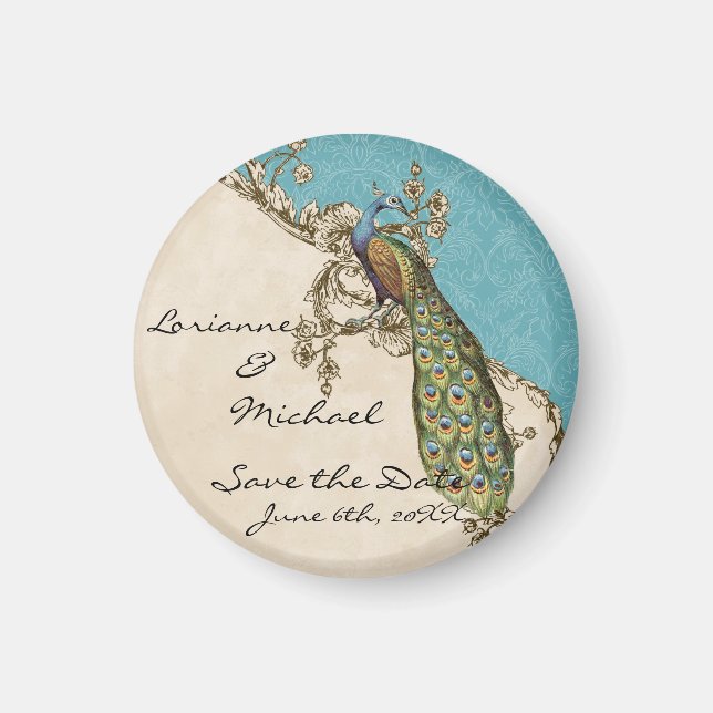 Vintage Peacock & Etchings Save the Date Magnet (Front)