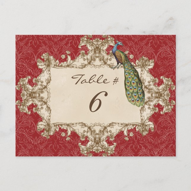 Vintage Peacock & Etchings, Table Number Card (Front)