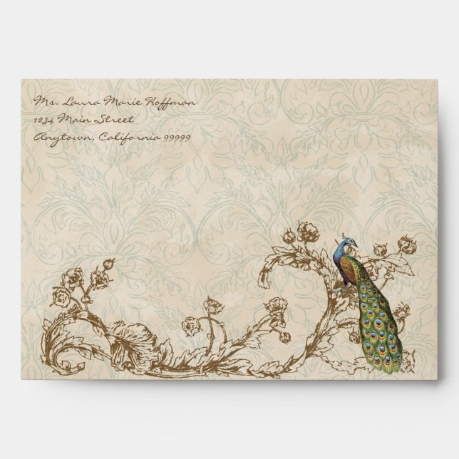 Vintage Peacock & Etchings, Wedding Envelopes (Front)