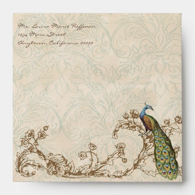 Vintage Peacock & Etchings, Wedding Envelopes (Front)