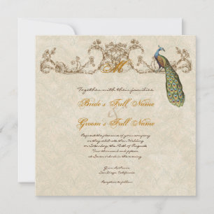 Vintage Peacock & Etchings Wedding Invitation