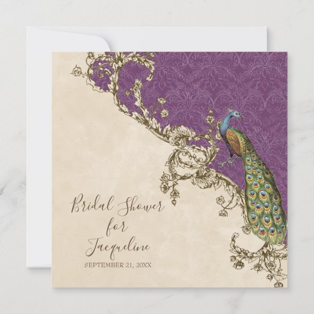 Vintage Peacock & Etchings Wedding Invitation (Back)