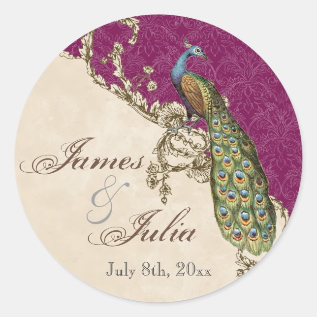 Vintage Peacock & Etchings  Wedding Seal (Front)