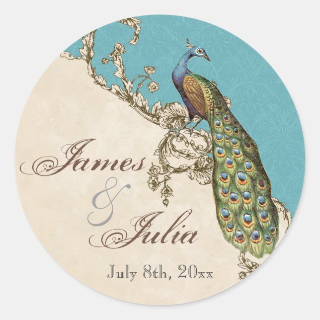 Vintage Peacock & Etchings  Wedding Seal (Front)