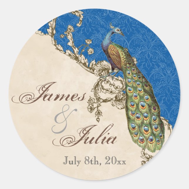 Vintage Peacock & Etchings  Wedding Seal (Front)