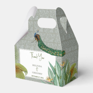 Vintage Peacock Feather Tropical Greenery Wedding Favor Box
