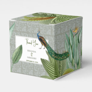 Vintage Peacock Feather Tropical Greenery Wedding Favor Box