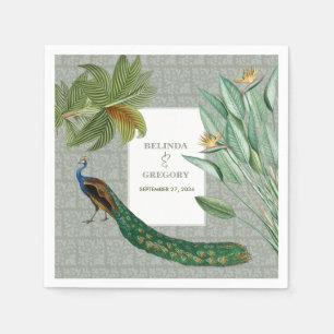 Vintage Peacock Feather Tropical Greenery Wedding  Napkin