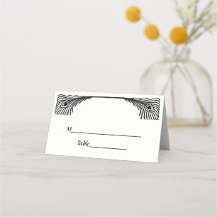 Vintage Peacock Feathers Black Escort Cards Place