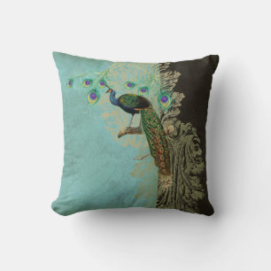 Vintage Peacock Feathers Etchings - Kitchen Decor Throw Pillow