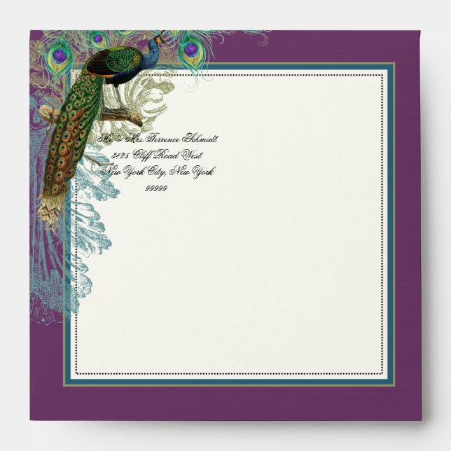 Vintage Peacock Feathers Matching Envelope (Front)