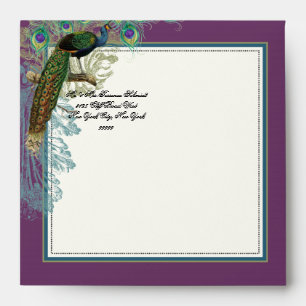 Vintage Peacock Feathers Matching Envelope