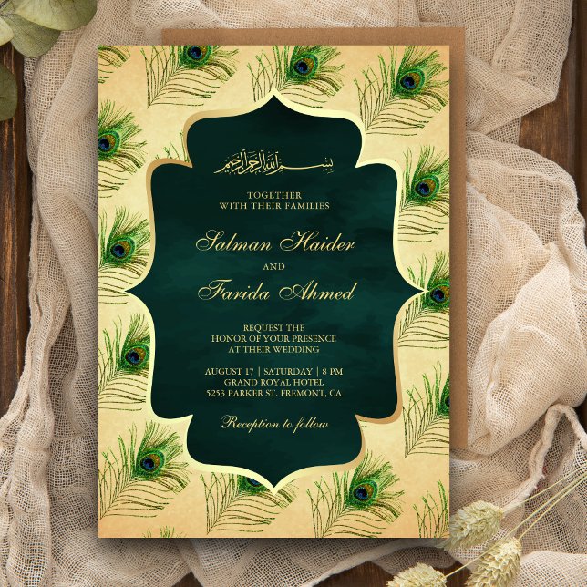 Vintage Peacock Feathers Muslim Wedding Invitation (Creator Uploaded)