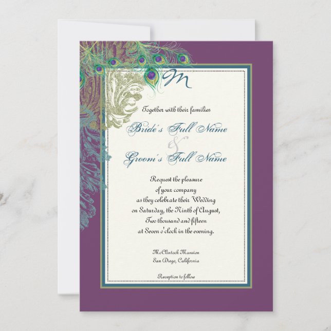Vintage Peacock, Feathers n Etchings - Invitation (Front)
