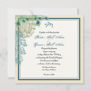 Vintage Peacock, Feathers n Etchings - Invitation