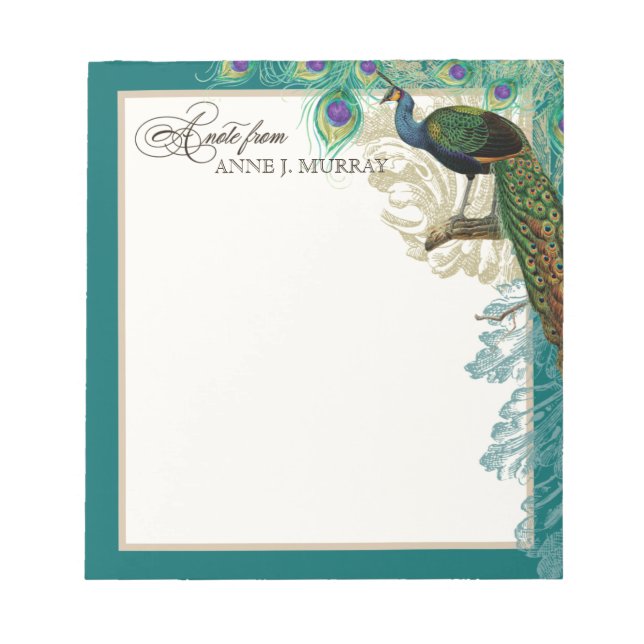 Vintage Peacock, Feathers n Etchings Swirl Antique Notepad (Front)