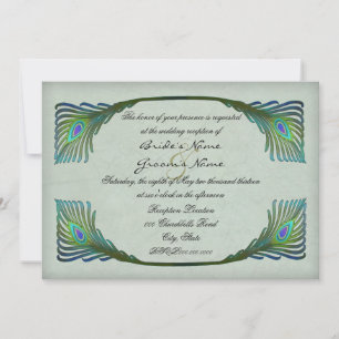 Vintage Peacock Feathers Nouveau Wedding Reception Invitation