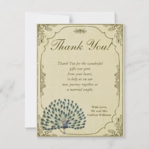 Vintage Peacock Flat Wedding Thank You Card