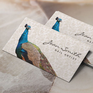 Vintage Peacock Floral Nail Art Carte de visite