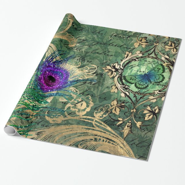 Vintage Peacock for all occasions Wrapping Paper (Unrolled)