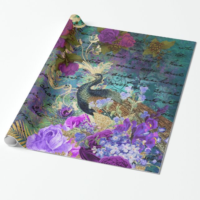 Vintage Peacock for all occasions Wrapping Paper (Unrolled)