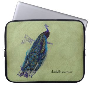 Vintage Peacock Full Feathers on Tattered Lace Laptop Sleeve