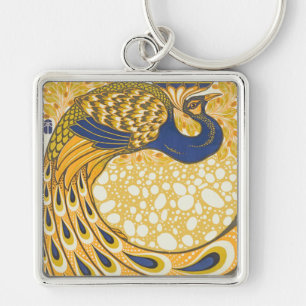 Vintage Peacock Illustration Art Nouveau Keychain