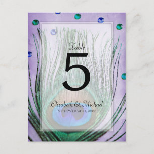 Vintage Peacock Jewels Purple Wedding Table Number Postcard