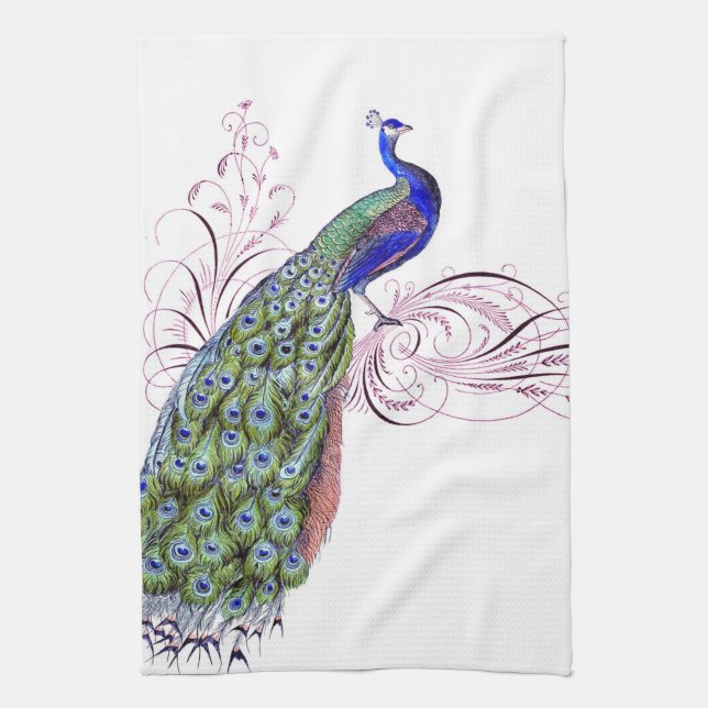 Vintage Peacock Kitchen Towel (Vertical)
