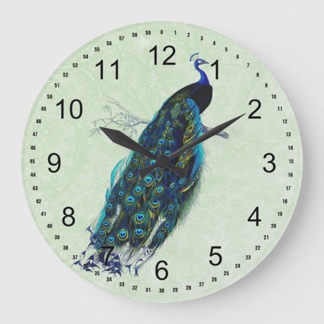 Vintage Peacock Large Clock (Front)