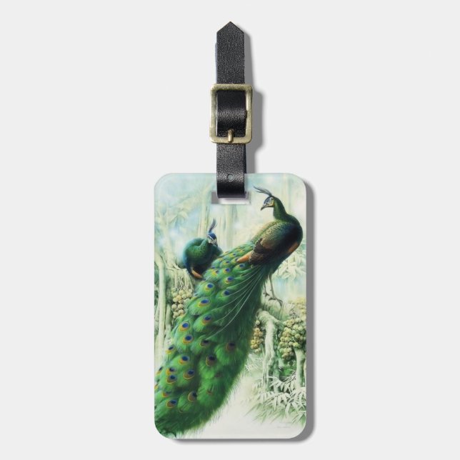 Vintage Peacock Luggage Tag (Front Vertical)