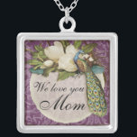 Vintage Peacock & Magnolias Bride's Necklace<br><div class="desc">This elegant Vintage peacock, damask, magnolias and swirls design is featured on a wide range of wedding products including invitations. This sterling silver keepsake necklace is perfect for a Bridal shower gift for the bride, for bridesmaids' gifts of jewellery to wear for the wedding. You can replace the bride and...</div>