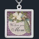 Vintage Peacock & Magnolias Bride's Necklace<br><div class="desc">This elegant Vintage peacock, damask, magnolias and swirls design is featured on a wide range of wedding products including invitations. This sterling silver keepsake necklace is perfect for a Bridal shower gift for the bride, for bridesmaids' gifts of jewellery to wear for the wedding. You can replace the bride and...</div>