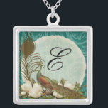 Vintage Peacock & Magnolias Bride's Necklace<br><div class="desc">This elegant Vintage peacock, damask, magnolias and swirls design is featured on a wide range of wedding products including invitations. This sterling silver keepsake necklace is perfect for a Bridal shower gift for the bride, for bridesmaids' gifts of jewellery to wear for the wedding. You can replace the bride and...</div>