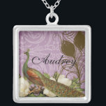 Vintage Peacock & Magnolias Monogram Necklace<br><div class="desc">This elegant Vintage peacock, damask, magnolias and swirls design is featured on a wide range of wedding products including invitations. This sterling silver keepsake necklace is perfect for your daughter, sister, aunt, mother or grandmother - it has an elegant appeal that crosses the ages. Also excellent for a Bridal shower...</div>