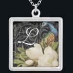 Vintage Peacock & Magnolias Monogram Necklace<br><div class="desc">This elegant Vintage peacock, damask, magnolias and swirls design is featured on a wide range of wedding products including invitations. This sterling silver keepsake necklace is perfect for your daughter, sister, aunt, mother or grandmother - it has an elegant appeal that crosses the ages. Also excellent for a Bridal shower...</div>