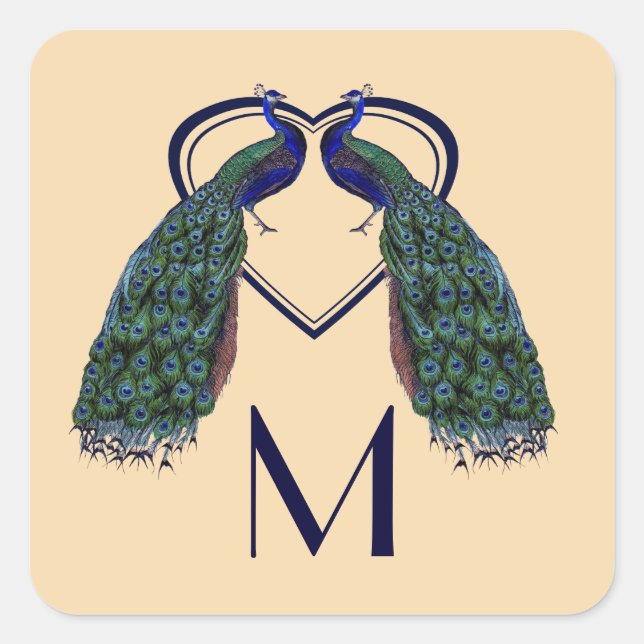 Vintage Peacock Monogram Stickers (Front)
