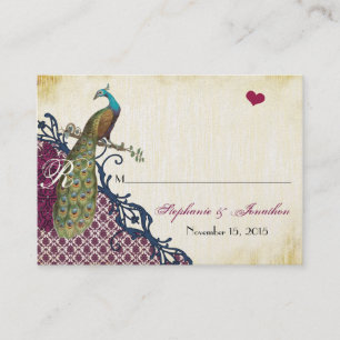 Vintage Peacock Navy Raspberry Damask Place Cards